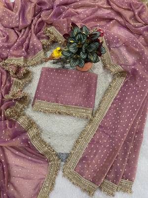Onion Pink Color Jari Woven Butti Work Moss Silk Saree 2