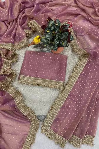 Onion Pink Color Jari Woven Butti Work Moss Silk Saree