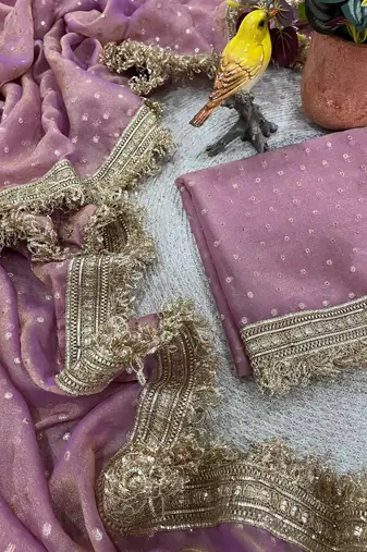 Onion Pink Color Jari Woven Butti Work Moss Silk Saree