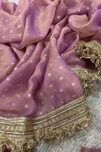 Onion Pink Color Jari Woven Butti Work Moss Silk Saree