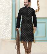 Black designer festive wear dupion silk kurta-pajama