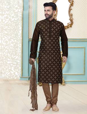 Coffee designer festive wear dupion silk kurta-pajama 1