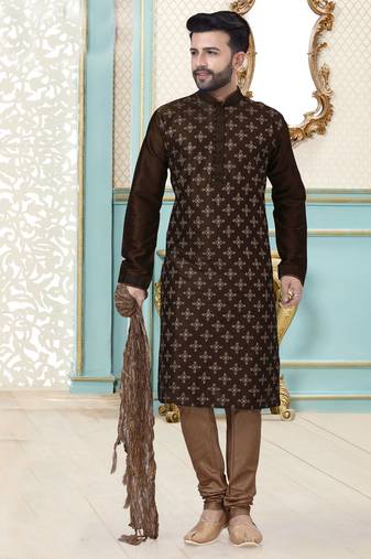 Coffee designer festive wear dupion silk kurta-pajama