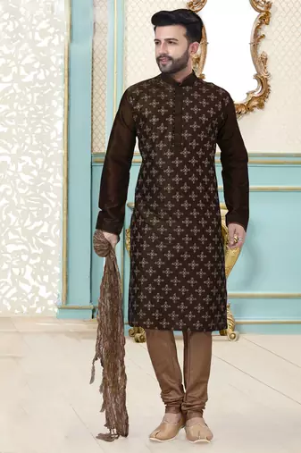 Coffee designer festive wear dupion silk kurta-pajama