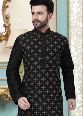 Black designer festive wear dupion silk kurta-pajama 2