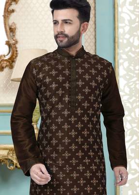 Coffee designer festive wear dupion silk kurta-pajama 2