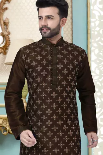 Coffee designer festive wear dupion silk kurta-pajama