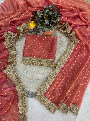 Peach Color Jari Woven Butti Work Moss Silk Saree 2
