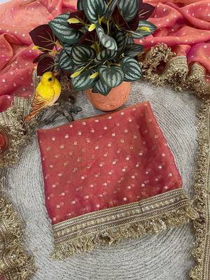 Peach Color Jari Woven Butti Work Moss Silk Saree 3
