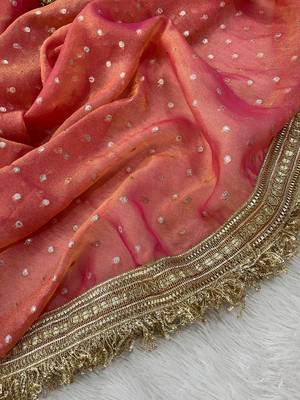 Peach Color Jari Woven Butti Work Moss Silk Saree 4
