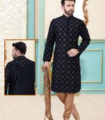 Black designer festive wear dupion silk kurta-pajama