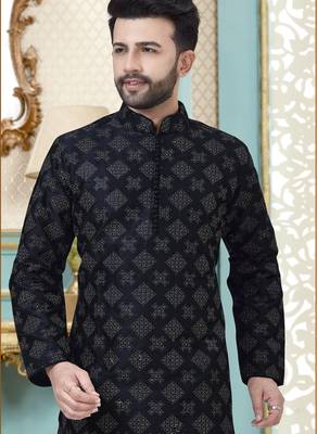 Black designer festive wear dupion silk kurta-pajama 2