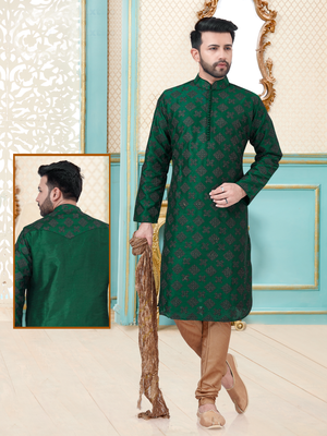 Green designer festive wear dupion silk kurta-pajama 1