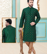 Green designer festive wear dupion silk kurta-pajama