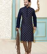 Navy blue designer festive wear dupion silk kurta-pajama