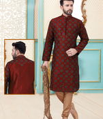 Red designer festive wear dupion silk kurta-pajama