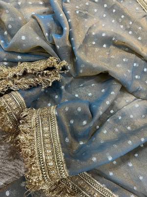 Blue Color Jari Woven Butti Work Moss Silk Saree 2