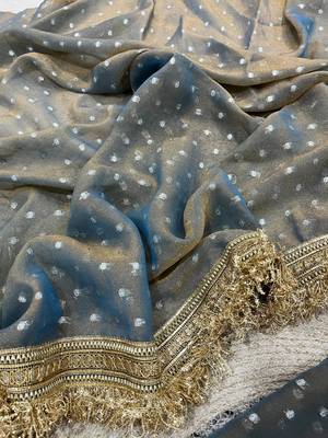 Blue Color Jari Woven Butti Work Moss Silk Saree 3