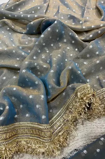 Blue Color Jari Woven Butti Work Moss Silk Saree