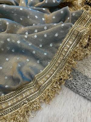 Blue Color Jari Woven Butti Work Moss Silk Saree 4
