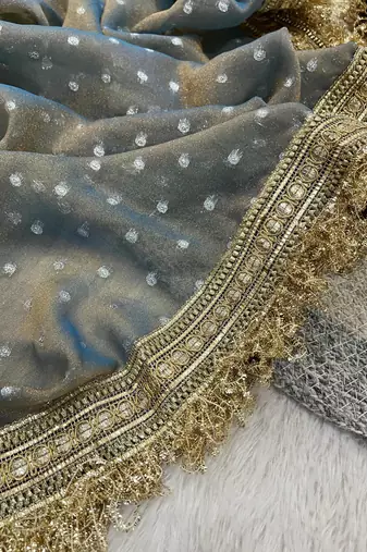 Blue Color Jari Woven Butti Work Moss Silk Saree