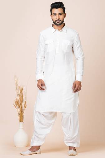 White designer festive wear viscose pathani-suits