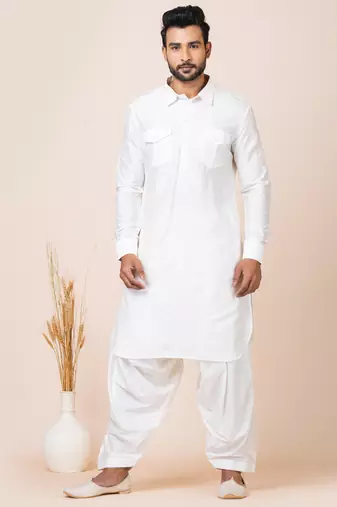 White designer festive wear viscose pathani-suits