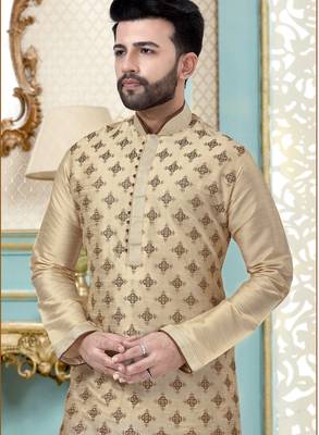 Cream designer festive wear dupion silk kurta-pajama 2