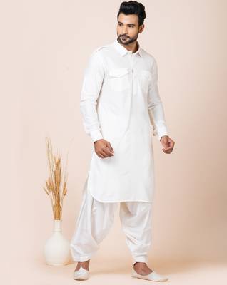 White designer festive wear viscose pathani-suits 2