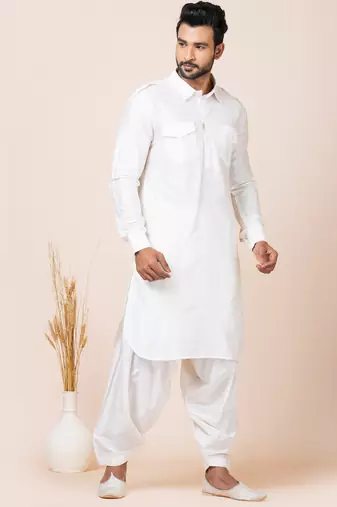 White designer festive wear viscose pathani-suits