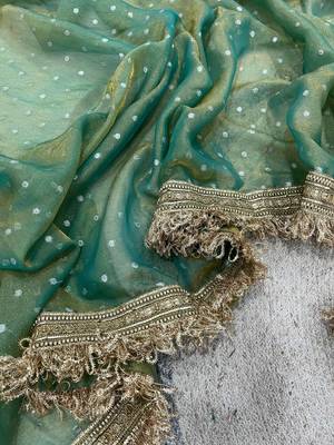Green Color Jari Woven Butti Work Moss Silk Saree 2