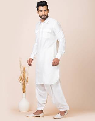 White designer festive wear viscose pathani-suits 3