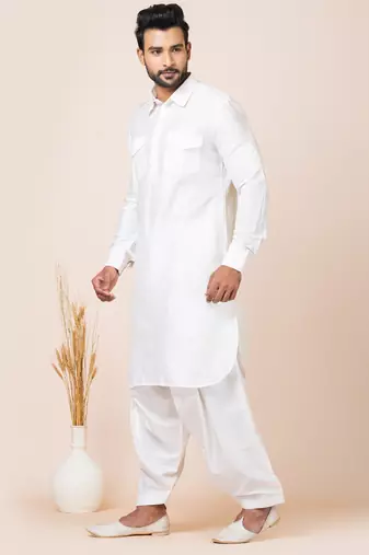 White designer festive wear viscose pathani-suits
