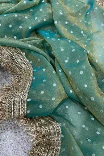 Green Color Jari Woven Butti Work Moss Silk Saree