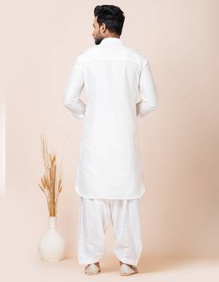 White designer festive wear viscose pathani-suits 4