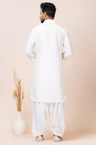 White designer festive wear viscose pathani-suits