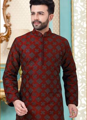 Red designer festive wear dupion silk kurta-pajama 2