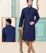 Blue designer festive wear dupion silk kurta-pajama
