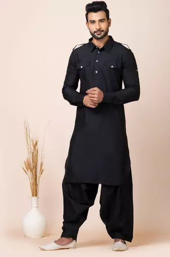 Black designer festive wear viscose pathani-suits