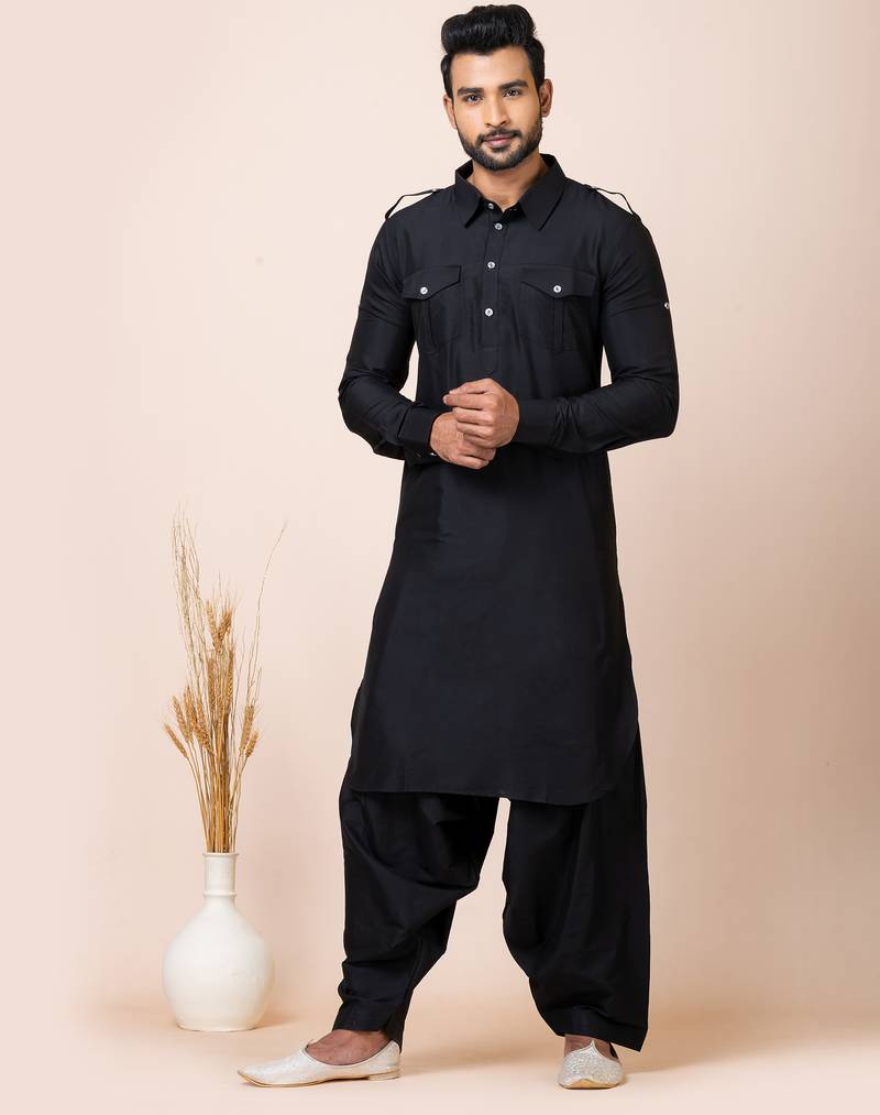 Black designer festive wear viscose pathani-suits