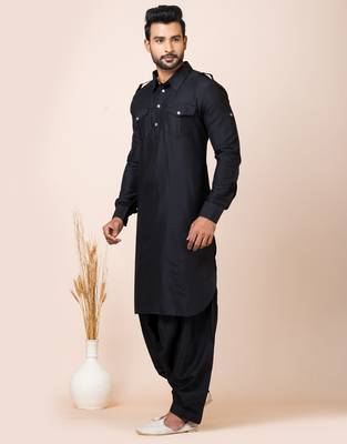 Black designer festive wear viscose pathani-suits 3