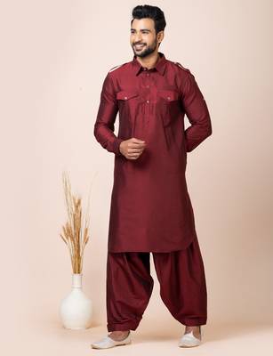 Maroon designer festive wear viscose pathani-suits 1