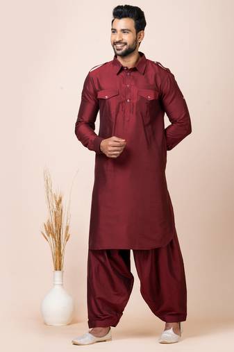 Maroon designer festive wear viscose pathani-suits