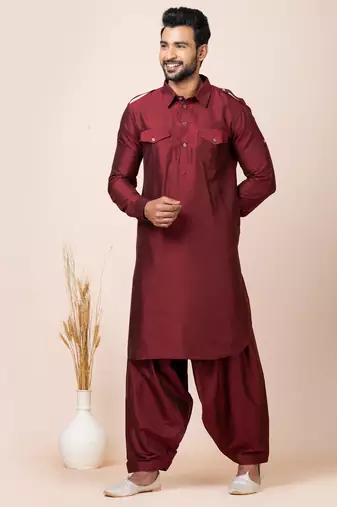 Maroon designer festive wear viscose pathani-suits