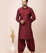 Maroon designer festive wear viscose pathani-suits