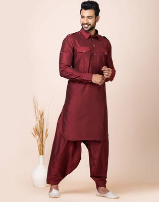 Maroon designer festive wear viscose pathani-suits 2