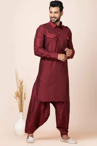 Maroon designer festive wear viscose pathani-suits