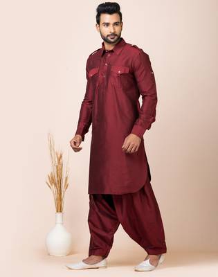 Maroon designer festive wear viscose pathani-suits 3