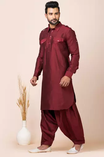 Maroon designer festive wear viscose pathani-suits
