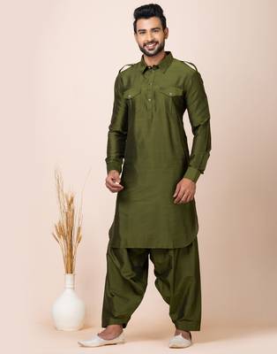 Green designer festive wear viscose pathani-suits 1